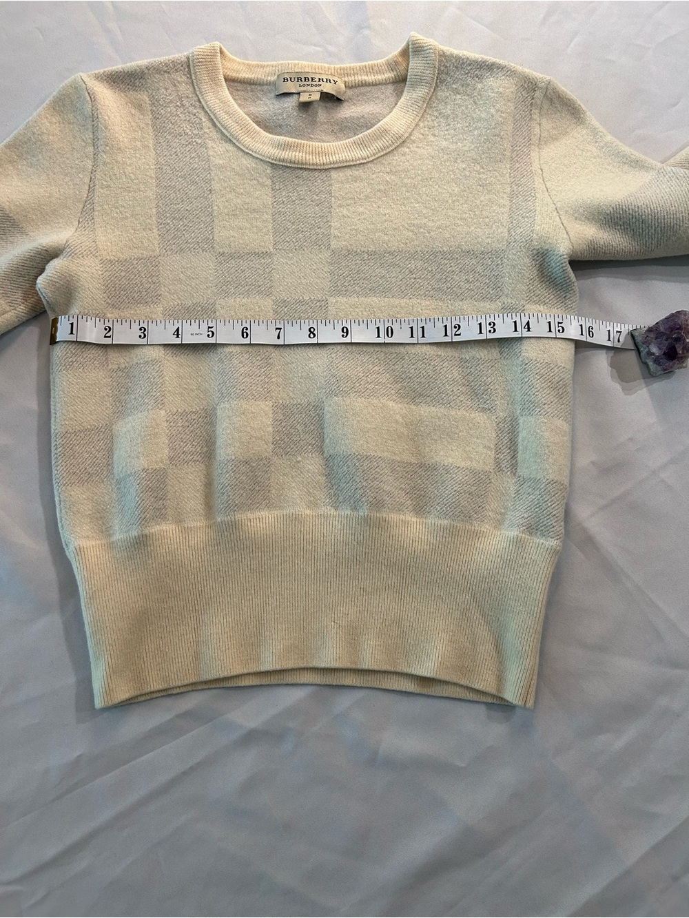 Burberry Sweater Wool Crewneck Cream and Gray Luxury Preppy Old Money Size S - Picture 8 of 10